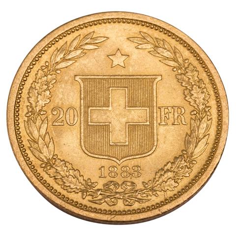 Schweiz - 20 Franken 1883, GOLD,