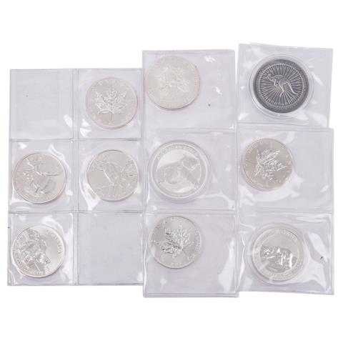 SILBER - 10 verschiedene Münzen zu je 1 Unze Silber,