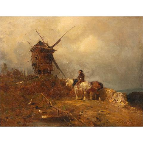 HALLATZ, EMIL (1837-1888) "Windmühle mit Reiter"