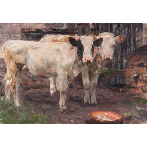 VON ZÜGEL, HEINRICH JOHANN (1850-1941) "Kühe vor dem Stall"
