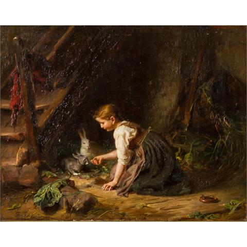 SCHLESINGER, FELIX (1833 - 1910), "Mädchen mit Hasen",