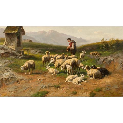 MALI, CHRISTIAN FRIEDRICH (1832-1906), "Hirte mit seinen Schafen vor einem Opferstock",