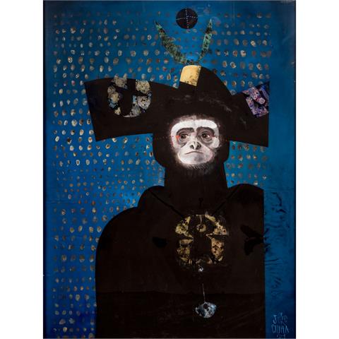 CIUHA, JOZE (1924-2015), Hinterglasbild "Primat in herrschaftlichem Kostüm", 1977,