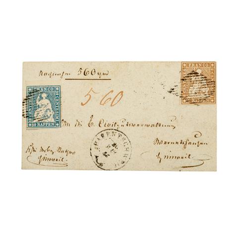 Schweiz - 1854/63, 5 und 10 Rappen auf grossem Briefstück,
