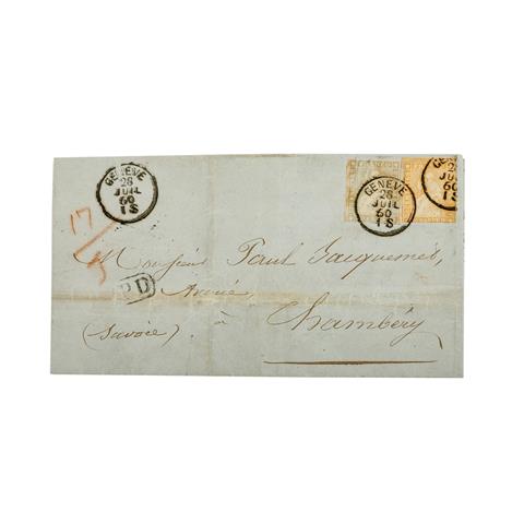 Schweiz - 1855/57, 1 Franken hellbläulichgrau (II. Berner Druck, gelber Seidenfaden) und