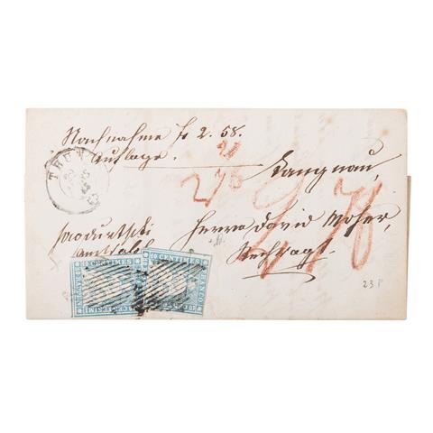 Schweiz - 1855/57, 2 x 10 Rappen, Berner Druck auf SEIDENPAPIER (dünnes Münchner Papier), grüner Seidenfaden,