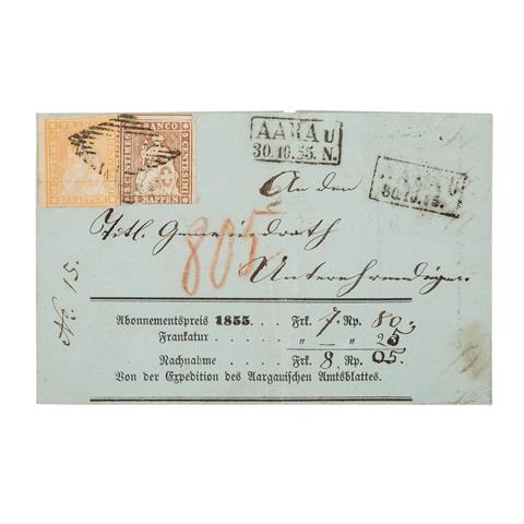 Schweiz - 1854/55:  5 Rappen orangebraun + 20 Rappen mittelgelblichorange,