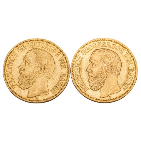 2 x Großherzogtum Baden/Gold - 10 Mark 1872/ 1873/G, Friedrich,