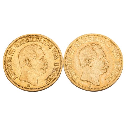 Hessen/Gold - 20 Mark 1872/H und 1873/H, Ludwig III.,
