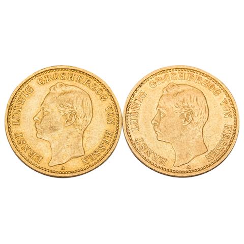 2 x Hessen/Gold - 10 Mark 1896/1898/ A, Ernst Ludwig,