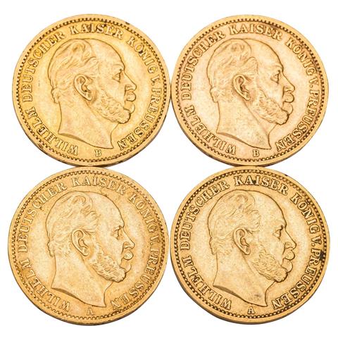 Dt. Kaiserreich /GOLD-Lot - Preußen, Wilhelm I. (1861-1888), 4 x 20 Mark, Jaeger 243