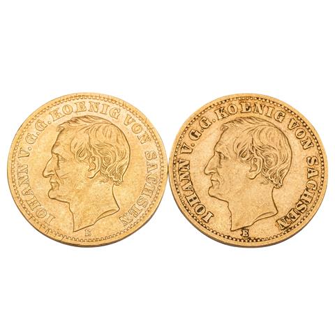 Dt. Kaiserreich /GOLD-Lot - Sachsen, Johann (1854-1873), 2 x 10 Mark, Jaeger 257