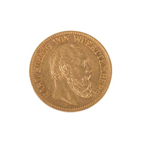Dt. Kaiserreich /GOLD - Württemberg, Karl (1864-1891), 10 Mark 1890-F