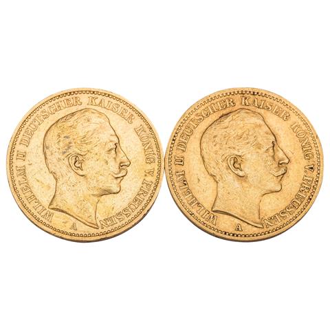 2 x Preussen/Gold - 20 Mark 1888/1889/A, Wilhelm II.,