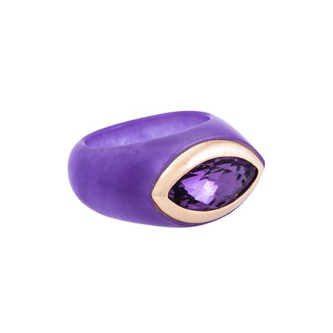 Ring aus violetter Jade mit Amethyst,
