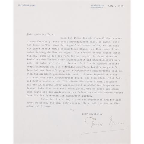 THOMAS MANN Original, handsignierter Brief vom 3. März 1927,