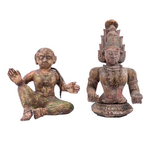 2 Skulpturen aus Holz, INDIEN, 19. Jh.:
