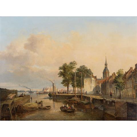 POST, GERARDUS ARNOLDUS JOHANNES (1826-1882) "Niederländische Hafenstadt im Abendlicht" 1857