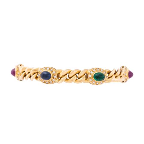 Armband mit ovalen Rubin-, Saphir- und Smaragdcabochons