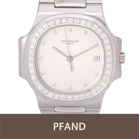 PFANDAUKTION - PATEK PHILIPPE Neo-Vintage Nautilus "Factory Diamond" sehr seltene Armbanduhr, Ref. 3800/3. Aus 1994.