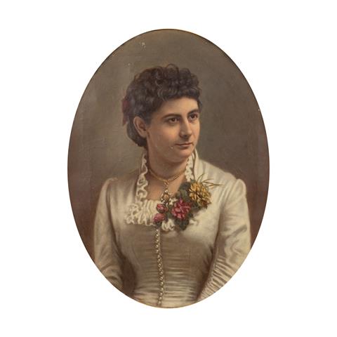 STAUB, Gustav, ATTRIBUIERT (tätig um 1880), "Junge Dame in weißem Kleid", im Prunkrahmen,