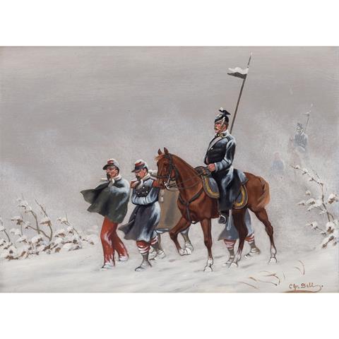 SELL, CHRISTIAN (1856-1925) "Kavallerist mit Kriegsgefangenen aus dem deutsch - französischen Krieg 1870/71"
