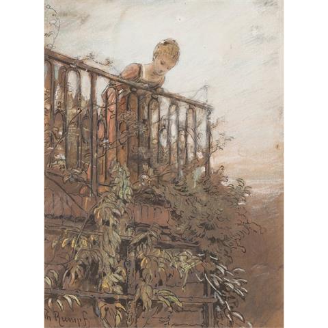 RUMPF, PHILIPP (1821-1896), "Junges Mädchen auf einem Balkon",