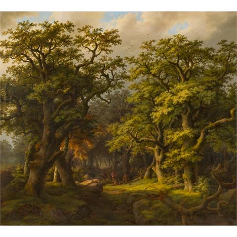 BIMMERMANN, CÄSAR (1821-1890) "Bewaldete Landschaft mit Jägern" 1863