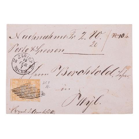Schweiz - 20 Rappen 1854/63, sitzende Helvetia, ungezähnt, Berner Druck,