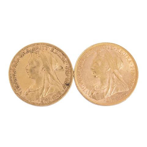 Großbritannien /GOLD - 2 x Viktoria 1 Sovereign Jg. 1894 / 1896
