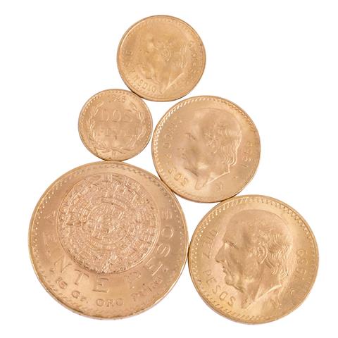 Goldlot - Mexiko mit 5 x Münzen, insg. ca. 29,6 g Feingehalt