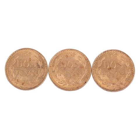 Mexiko - 3 x 2 Pesos 1945/M, Centenario, GOLD