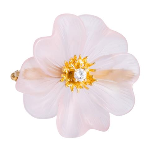 CAPRICE Blütenbrosche "Anemone" aus Rosenquarz mit Brillant,