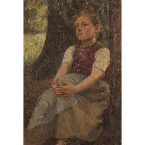 DAMMEIER, RUDOLF (1851-1936) "Junges Mädchen in Tracht sitzt am Fuße eines Baumes" 1900
