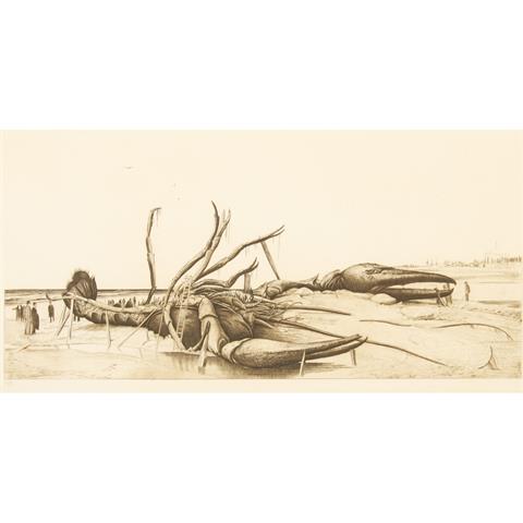 MÜLLER, RICHARD (1874-1954), "Erlegter Riesenhummer am Strand", 1930,