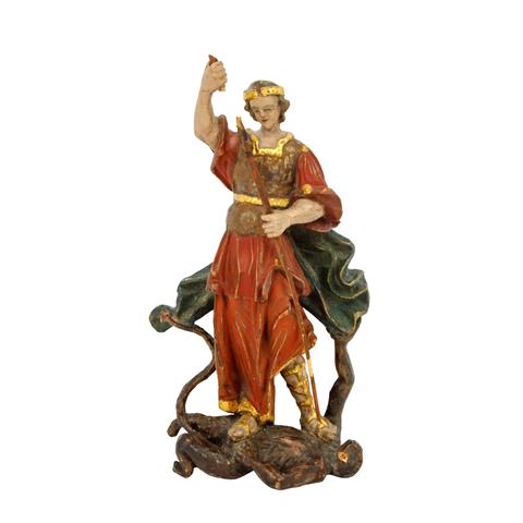 Mittelalterliche Figurengruppe "Erzengel Michael bezwingt Luzifer",