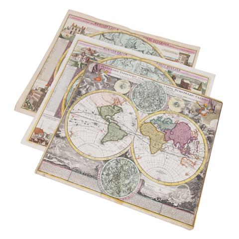 Drei Kupferstichkarten von J. B. Homann - Himmel und Globus 18. Jhd.