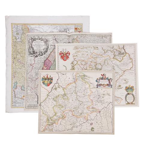 Vier historische Kupferstichkarten der Regionen Württemberg und Thüringen, 17. und 18. Jhd.