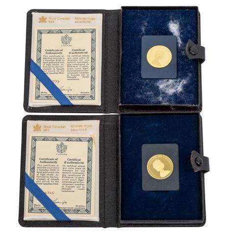 2 x Kanada/Gold - 100 Dollars 1978, Wildgänse,