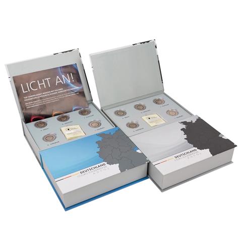 BRD - 4 x Sets Polymerring-Sammlermünzen in originalen LED-Leuchtboxen