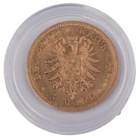 Deutsches Kaiserreich / Württemberg - 5 Mark 1877/F, König Karl,
