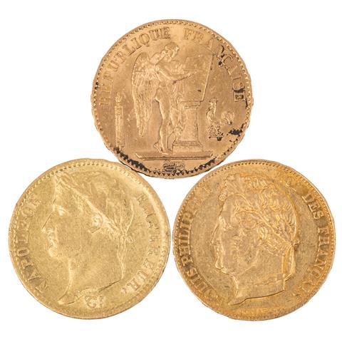 GOLD-Lot Frankreich /  3 x 20 Francs mit insg. ca. 17 g Feingold