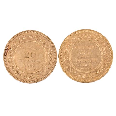 Tunesien /GOLD-Lot - Ali III. (1882-1902) 2 x 20 Francs 1891 / 1892