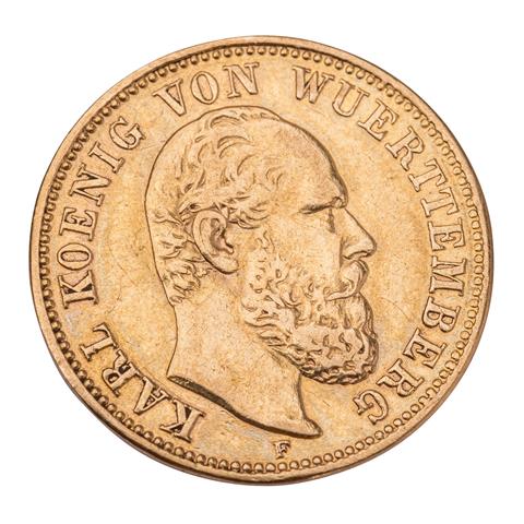 Württemberg/Gold - 5 Mark 1877/F, König Karl,
