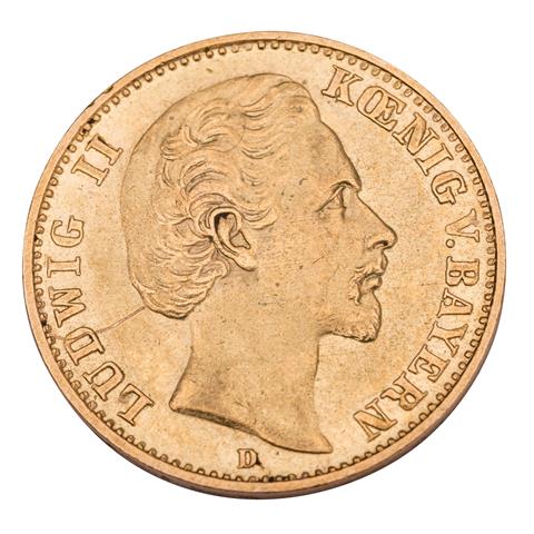 Königreich Bayern/Gold - 10 Mark 1873/D, König Ludwig II.,