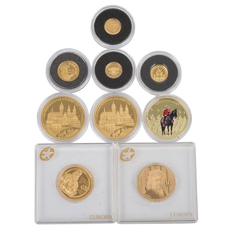 Zusammenstellung von 9  GOLDmünzen, ca. 52,8 Gramm fein,