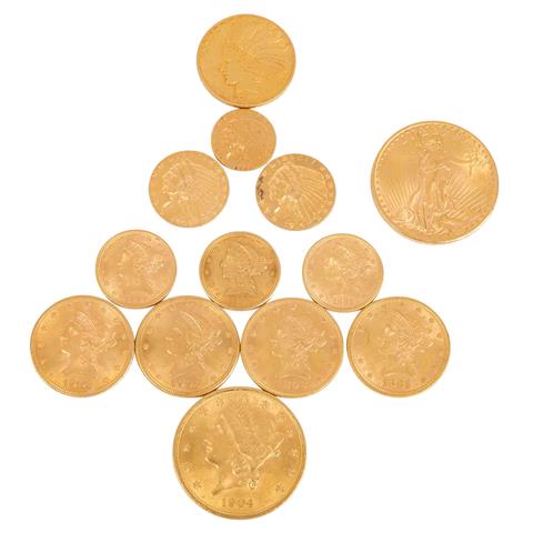 USA - Investmentlot mit 13x Goldmünzen, insg. Feingold ca. 176g