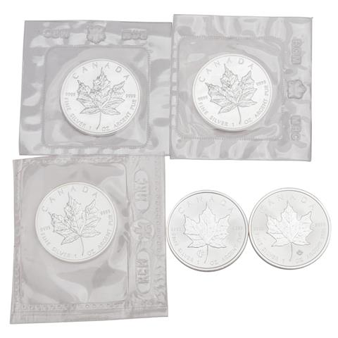 Kanada /SILBER - 5 x 1 oz Elisabeth II. 5 $ stgl.