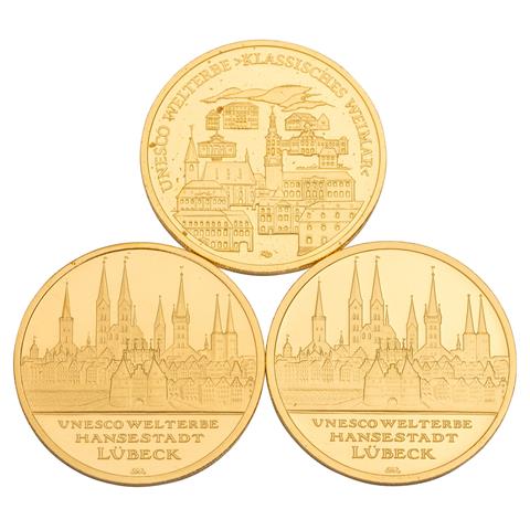 BRD /GOLD - 3 x 100€ UNESCO-Welterbe à 1/2 oz, insgesamt ca. 46,65 g Feingold