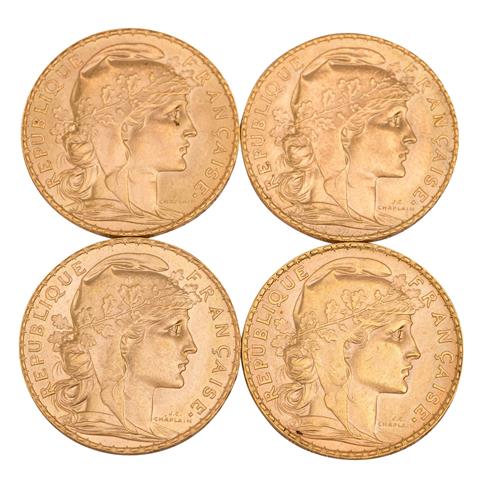 Frankreich /GOLD-Lot Republik 4 x 20 Franken Marianne Jg. 1909/1913 (3x)